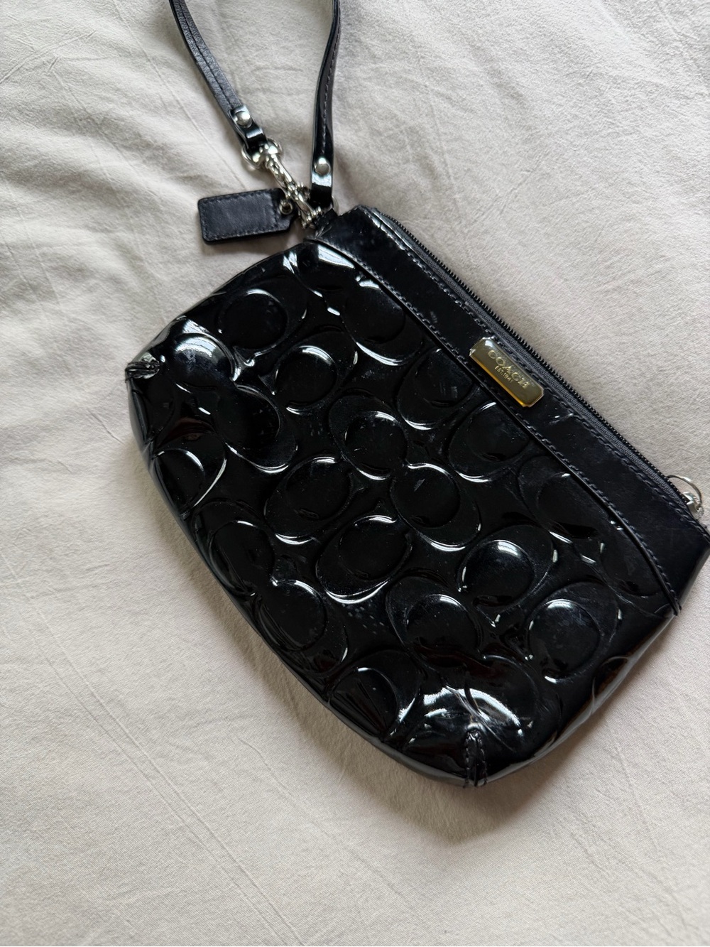 Coach Black Patent Leather Wristlet